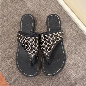 Tory Burch Navy and Cream Women's Sandals
